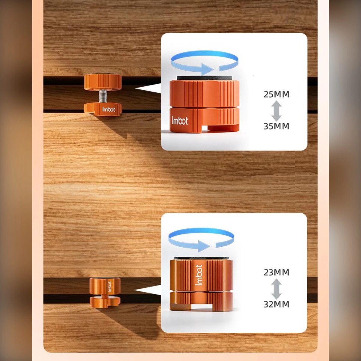 INF Support réglable rotatif pour façade de tiroir, conception réversible, PP, lot de 2 pièces
