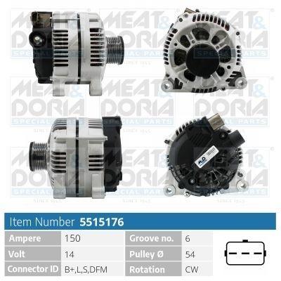 MEAT & DORIA 5515176 Lichtmaschine Generator LiMa 150A 14V für FORD Fiesta Mk5 Schrägheck (JH1, JD1, JH3, JD3) FUSION (JU) Fiesta Mk5 Kastenwagen