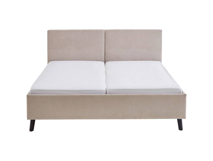 Polsterbett Kopfteil mit teifem Einzug mittig, 160x200 cm - Farbe: beige - Material: Stoff - 14