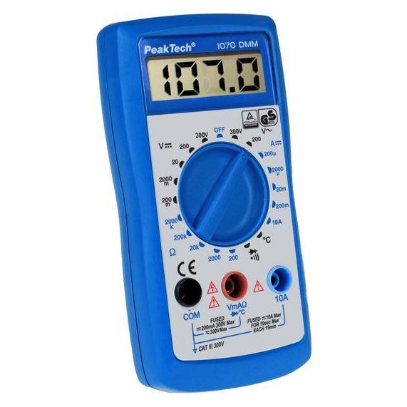 Peaktech Digital-Multimeter RMS 3½-stelliges LCD/1999 Stellen 300 VAC 300 VDC 10 ADC ( 1070) (CAT III 300V) (PeakTech 1070)