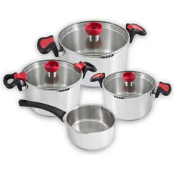 Kopf Nelo Topfset (7-teilig, Edelstahl, Induktion, mit intelligenter Abgiesshilfe), Pfannenset + Topfset, Silber
