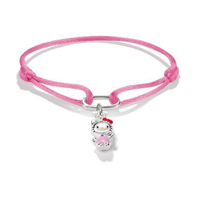 Armband THOMAS SABO "THOMAS SABO  Hello Kitty Stoffarmband rosa" Gr. 24, pink (silberfarben, schwarz, rot, pink, gelb), Armbänder, Damen, 24, Metall Textil, Metall, Textil, Armband, Emaille