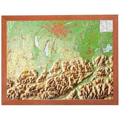 Relief Bayerisches Oberland 1:400.000 mit Holzrahmen, Karte von Andre Markgraf,Mario Engelhardt, GeoRelief