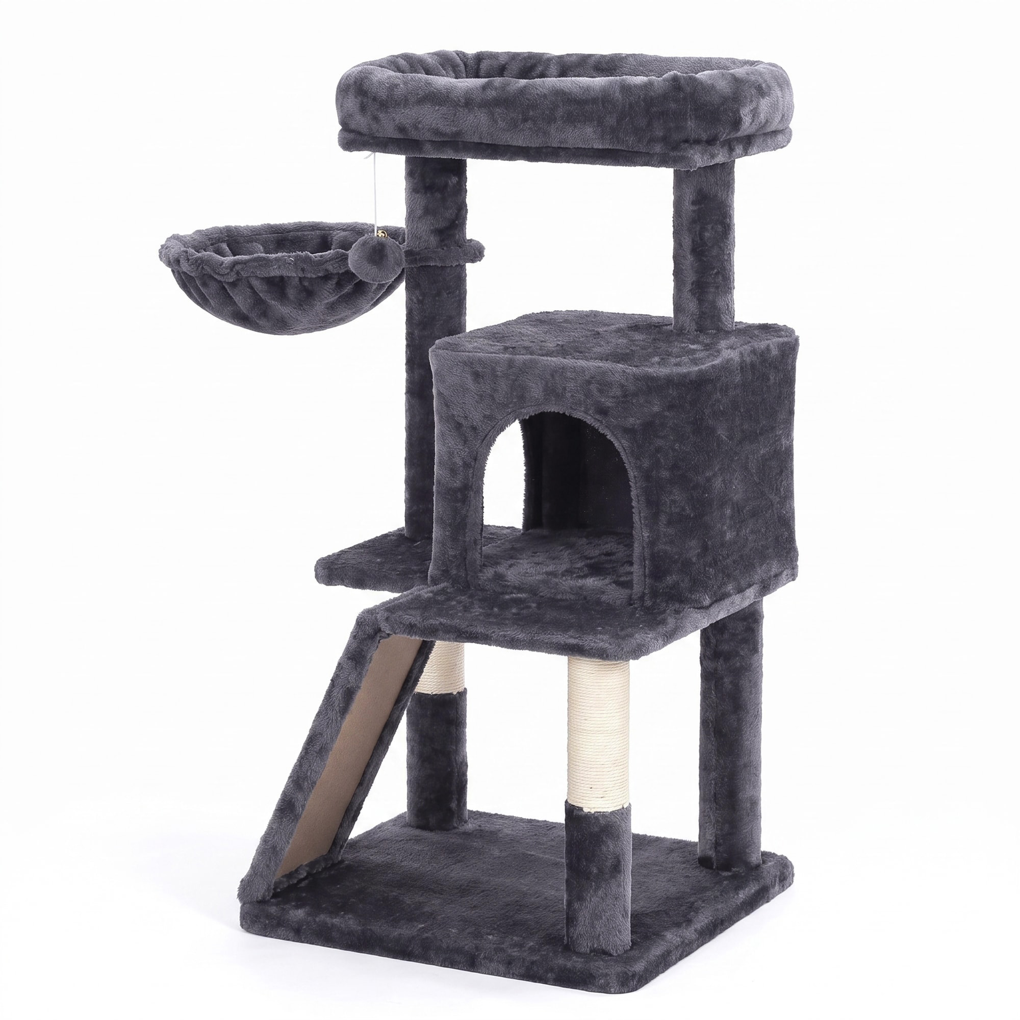 Feandrea Kratzbaum, Katzenbaum mit großer Plattform, Katzenkratzbaum mit Höhle und Hängekorb PCTB3551G