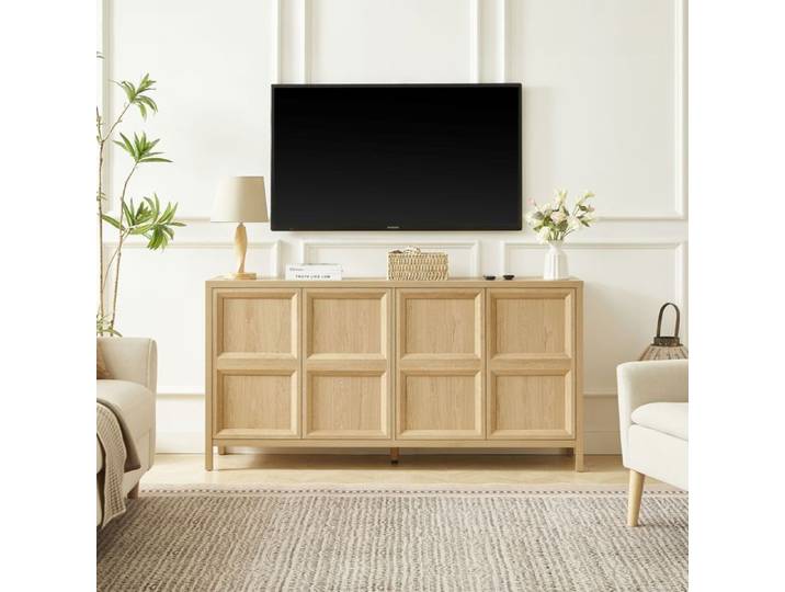 Buffet de rangement 160 x 40 x 80 cm à 4 portes push-to-open soft-close salon chambre salle à manger MDF Chêne