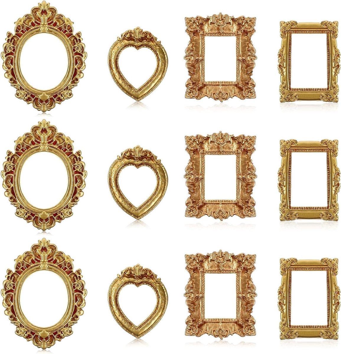 Set van 12 Miniatuur Fotolijsten voor Poppenhuis Decoratie in Vintage Goud