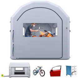 VEVOR Aufblasbare Lackierkabine 4x3x2,75 m Spritzkabine Lackierzelt Grau, mit 750-W-Gebläse & Aktivkohlefiltration PVC-Fenster Gewölbtem Dach für Fahrräder Motorräder & Möbel Tragbar