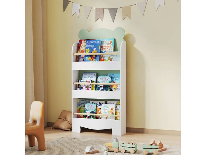 AIYAPLAY Étagère Ours Enfant 3 Niveaux Barrières Vert 55x15x110 cm