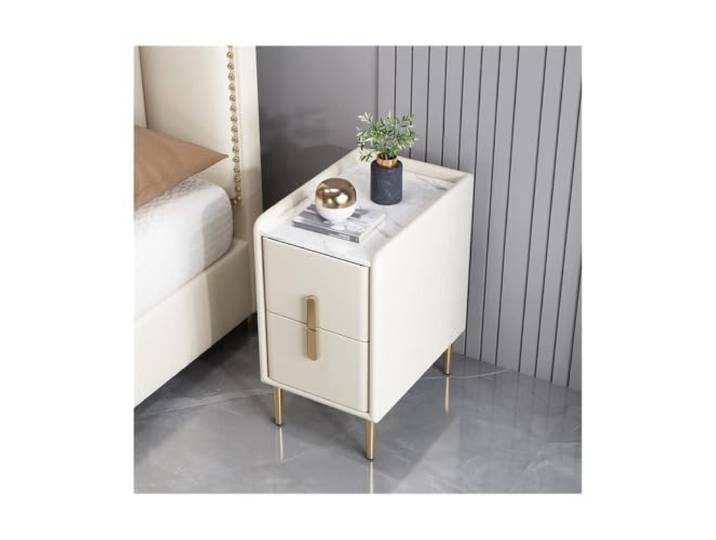 Smart nightstand table Nachttische Nachttisch klein minimalistisch mit 2 Schubladen und 4 Metallbeinen Luxus Holz Nachttisch Aufbewahrungsschrank Freie Installation Schlafsofa Couchtisch st(Weiß)