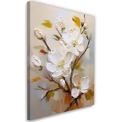 WANDBILD weiß gemalte blumen