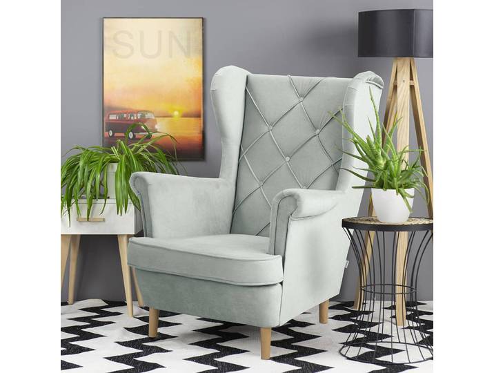 Ohrensessel Olmen Silber Microfaser Jada 87 x 105 x 97cm