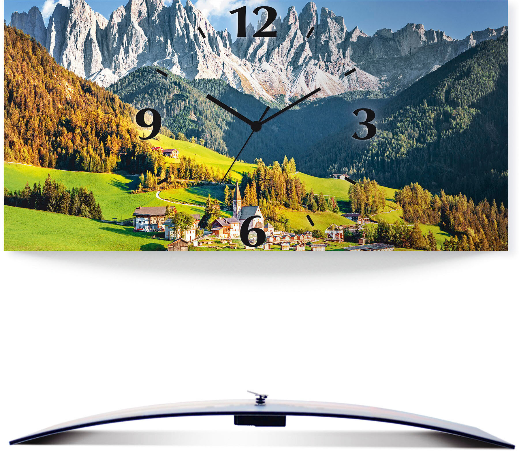 Artland "Alpen Berge Santa Maddalena" wahlweise mit Quarz- oder Funkuhrwerk, lautlos ohne Tickgeräusche grün B/H/T: 60cm x 30cm x 0,3cm, Quarzuhr
