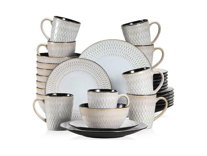 LuxusKollektion Kombiservice Kombiservice Steinzeug 32teilig 32-teiliges Tafelservice Pluvo-grau