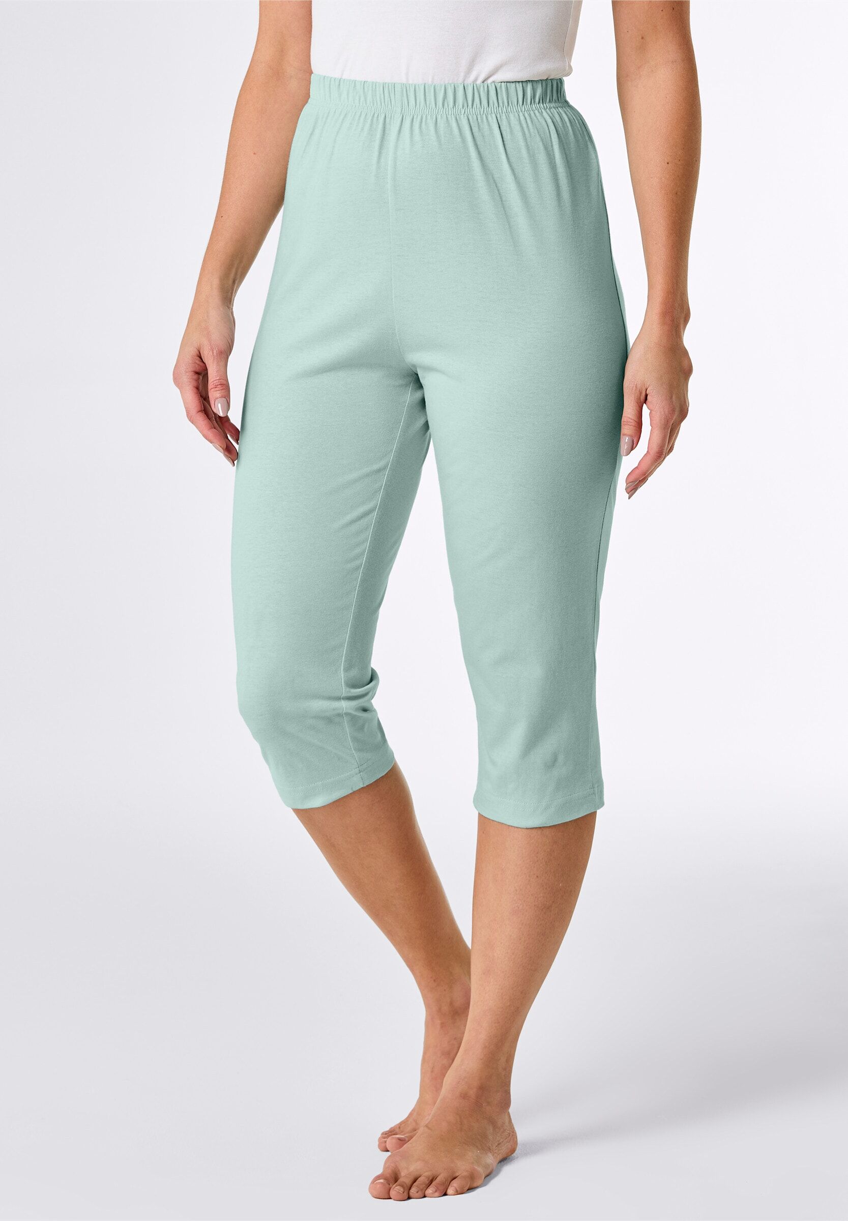 Capri-Pyjama WITT "Capri-Hose Capri-Hose", Damen, Gr. 48/50, grün (kalkmint), Basic, Homewear-Sets Capri-Pyjama
