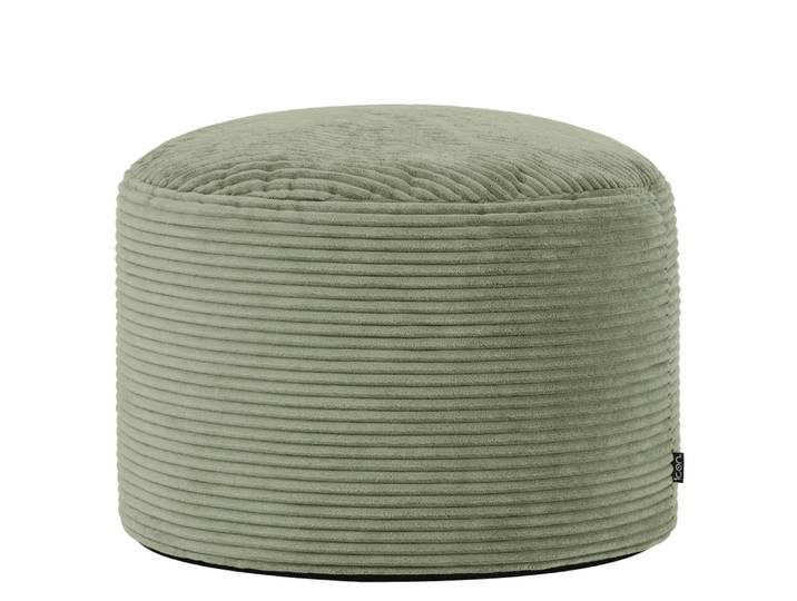 Pouf repose-pieds round velours côtelé vert sauge