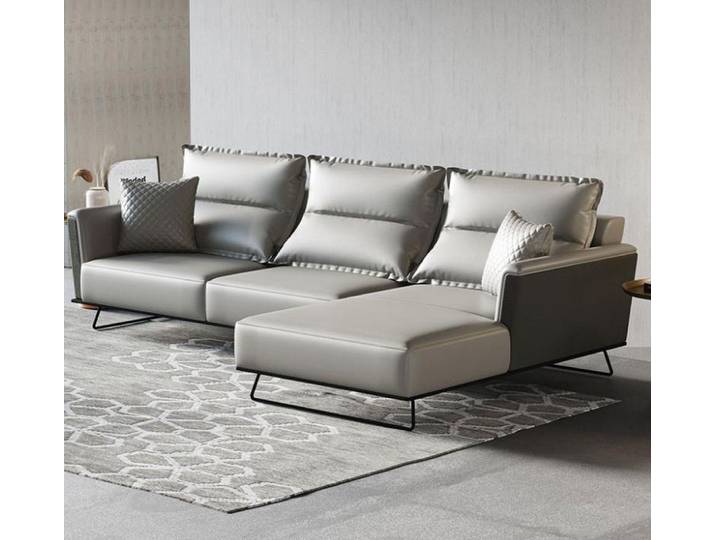 JVmoebel Ecksofa Grau Polster Couch mit Ottomane aus Kunstleder für modernes Wohnen, Made in Europa