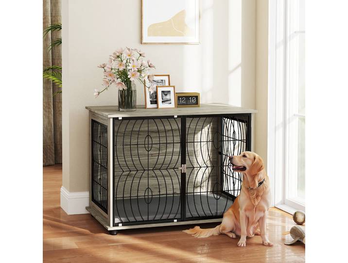 PawHut Chenil Verrouillable pour Grands Chiens Gris