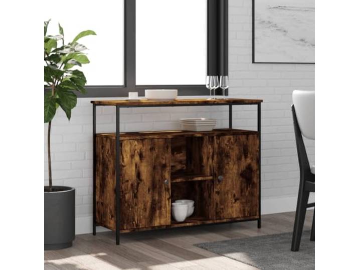 RJPLMFV Anrichte Eiche rauchfarben, 100 x 35 x 80 cm, Holz Langlebige Aufbewahrung, verstellbare Füße, Wandbefestigung inklusive, ideal für Wohnzimmer