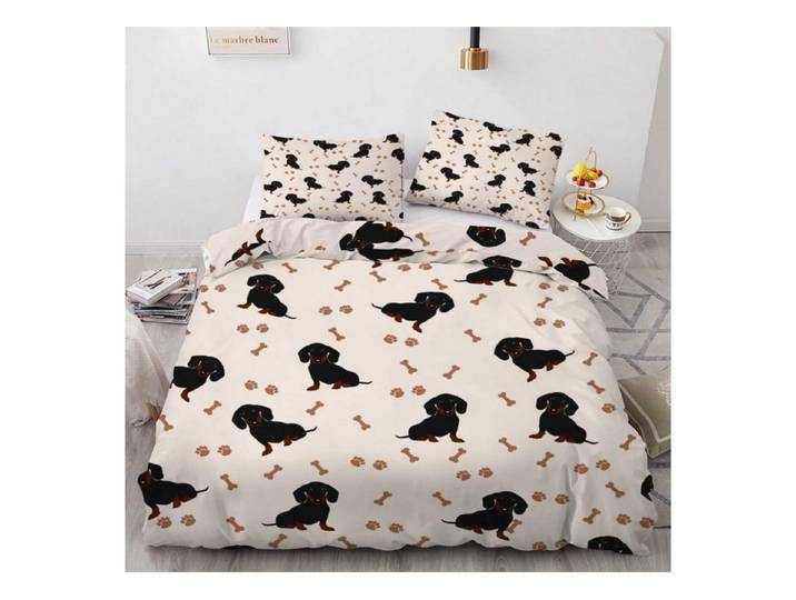 LuxusKollektion Kinderbettwäsche Bettwäsche Dackel 135x200 4-teilig 3D-Motiv