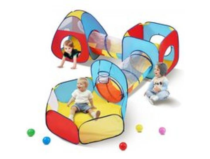 VEVOR Tente tunnel de jeu enfants 5en1, panier de basket, maison de jeu pop-up intérieur extérieur sac de transport sangles de serrage cadeaux pour garçons, filles, bébés, tout-petit, rouge/jaune/bleu