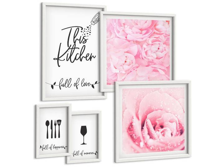 Tulup Bilder SET 5er Set - 50x50 cm & 20x30 cm & 40x60 cm Weißer Rahmen - Zen-Gemälde, Wassersteine, Buddha, Kunststoff, Rechteckig, 40x60 cm, gerahmt, Bilder & Rahmen, Bilder