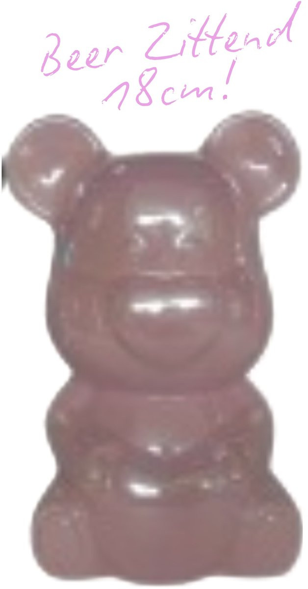 Keramische zittende beer met hart, roze, 18 cm