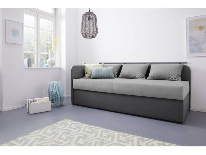 Polsterliege, Microvelours, Grau/Anthrazit, 83×200 cm, Mit Stauraum, Modern, Maintal