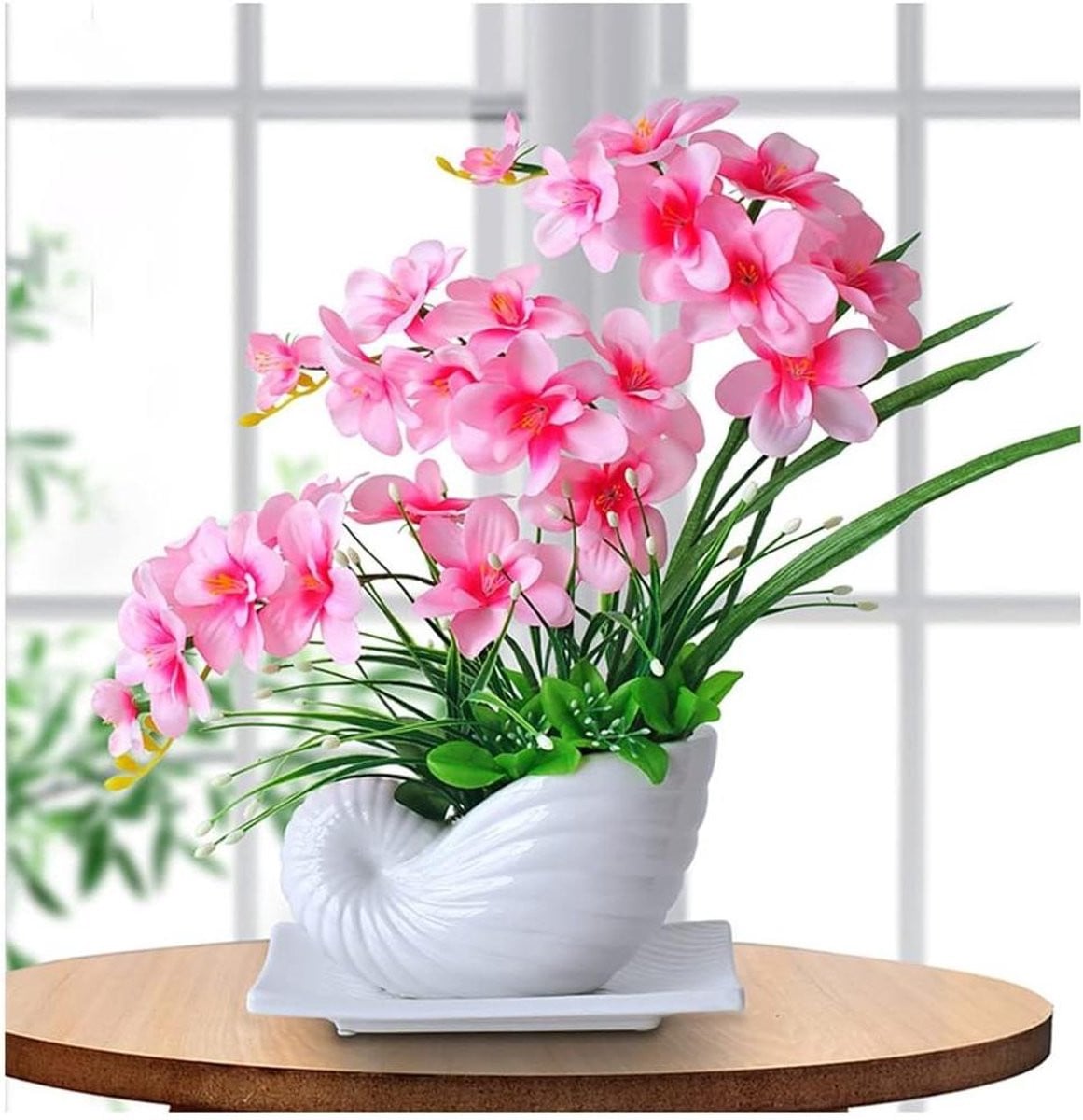 Kunstorchidee met vaas - Decoratieve zijden bloemen met keramische vaas