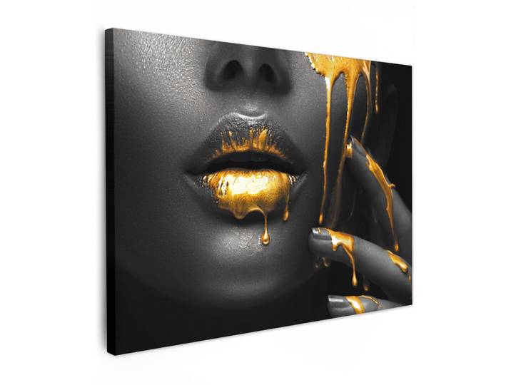 LEINWANDBILD Frau - Schwarz - Gold - Gesicht - Lippen Wandbilder 80x60 cm