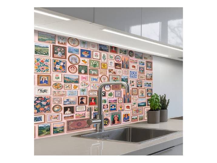 KitchenYeah Küchenrückwand selbstklebend (keine Folie) Kunst – Sammlung – Dekoration – Modern – F, (1-tlg), Spritzschutz, Küche, Rückwand, Küchenwand, Ohne Bohren, 250x80 cm