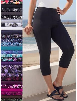 Plus Size Women's Plus Size Essential Stretch Capri Legging by Roaman's in Black (Size 38/40) Activewear Workout Yoga Pants