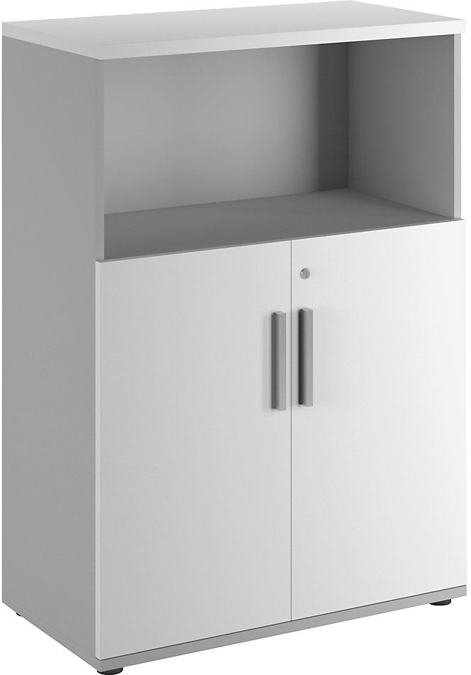 kaiserkraft Schrank Portland, BxT 800 x 420 mm, H 1138 mm, Türhöhe 700 mm, lichtgrau / weiß