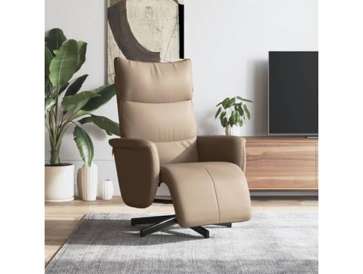 HEFZGDB Relaxsessel mit Fußteil in Cappuccino-Braun Kunstleder, manuelle Liegefunktion und 360-Grad-Drehung für optimalen Komfort, Solider Rahmen aus Sperrholz und Metall, dick