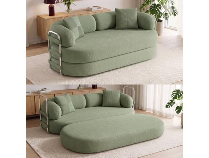 skølm Vörnir Sofa 2 Sitzer, Schlafsofa modular, vakuumiert, Cord dunkelgrün Schlafcouch 200 cm breit aus 2 Matratzen & Stahlgestell, Sofa Bed, Bodensofa mit Schlaffunktion, Vollschaumcouch Wohnzimmer