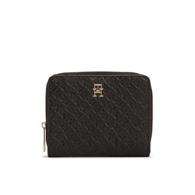 Geldbörse TOMMY HILFIGER "TH ICON MED ZA W/FLAP MONO", Damen, braun (schwarz), Lederimitat, Basic, Kleinlederwaren, Unisex Geldbeutel, Portemonnaie mit TH-Schmucklogo