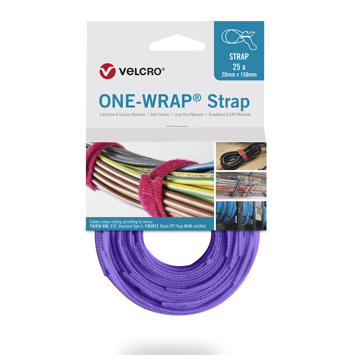 VELCRO One Wrap bandjes, paars, 13 mm x 200 mm, 25 stuks