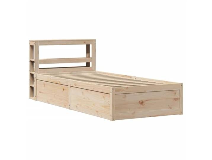 PUGYNBK Bettgestell aus massivem Kiefernholz, 90 x 190 cm Lattenrost im Lieferumfang enthalten, Kopfteil mit 2 Regalböden, Aufbewahrung, keine Wandmontage