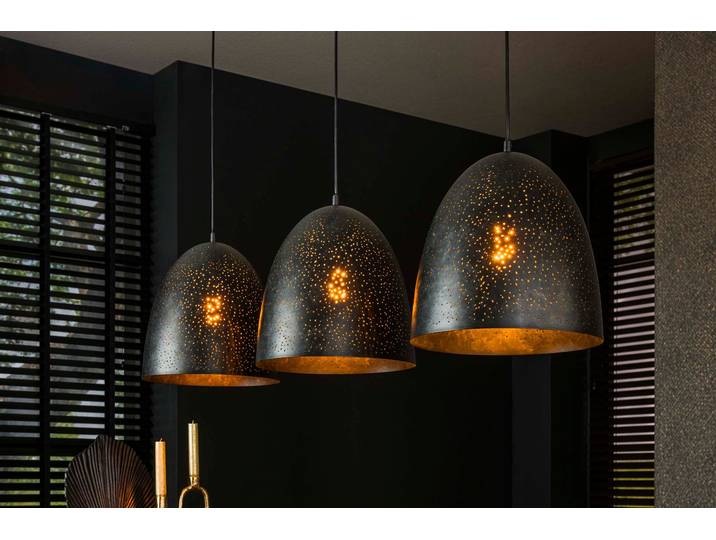 Pendelleuchte „Aliora“ – Mit 3 Leuchten in dunkelgrauer Glockenform im Mesh-Design - Dunkelgrau-Mesh - Luxusbetten24