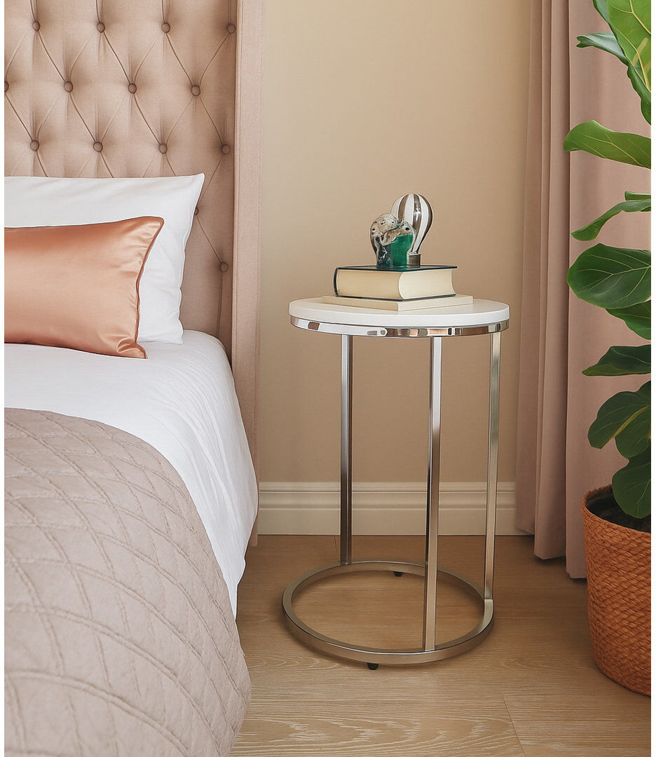 Fairmont Park Lafayette Round Side Table White/Silver 62.2cm H X 40cm W X 40cm D