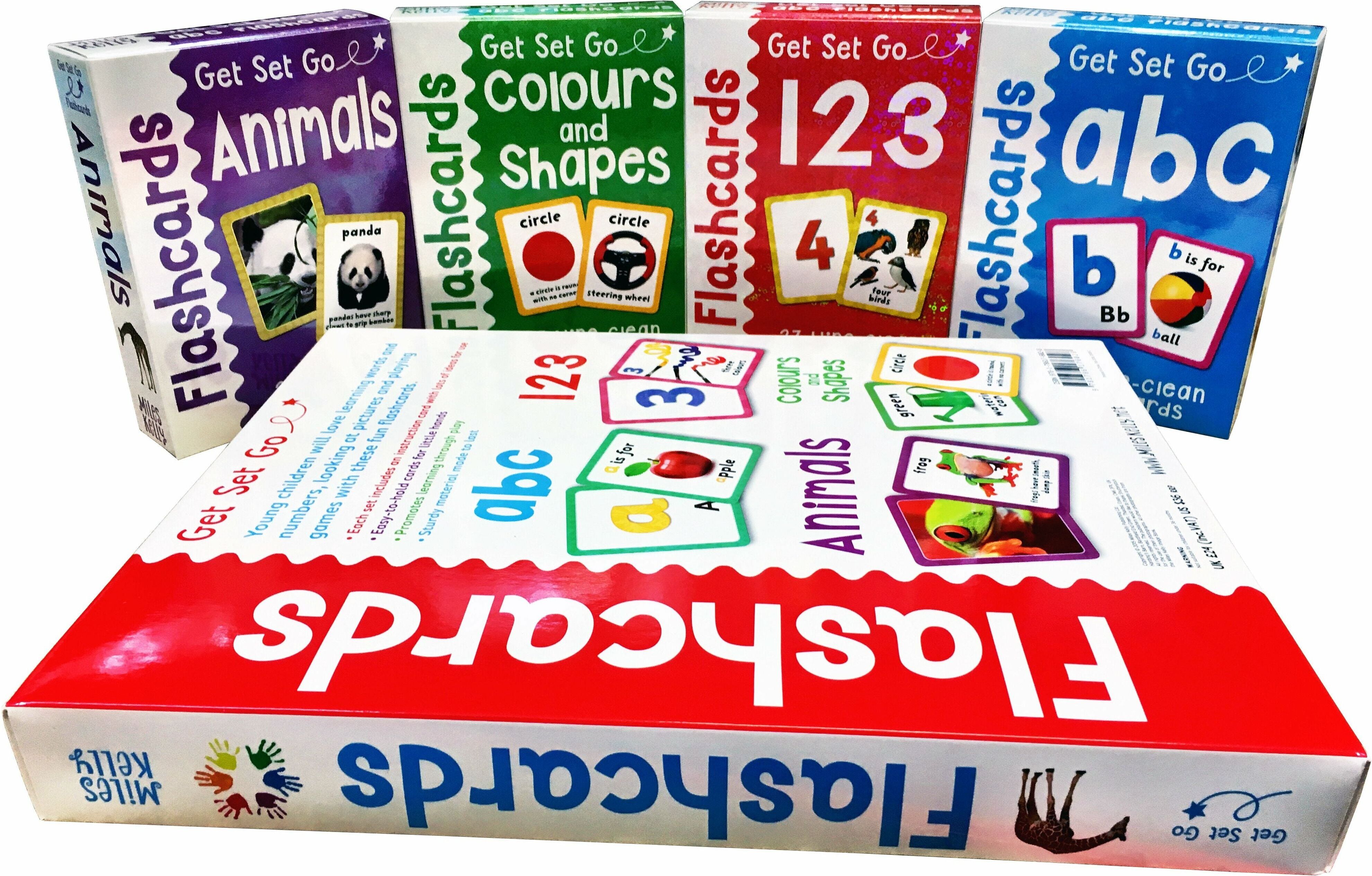 Miles Kelly Publishing Get Set Go Wipe Clean Flashcards 4 Books Collection Set (ABC Letters, 123 Numbers, Colours & Shapes, Animals)