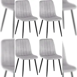 DELUKE® 4er Set Stühle LENZ Samt - 88x45x53cm, grau, Metall Gestell Stühle Esszimmerstühle Stuhl Esszimmer Esstisch Stühle Küchenstuhl