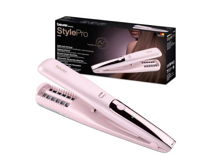 Beurer HT 22 Splissentferner, entfernt Spliss und kaputte Haarspitzen schnell und effektiv, ohne Längenverlust für gesundes Haar, mit LED-Anzeige, 2h Akkulaufzeit , rosa