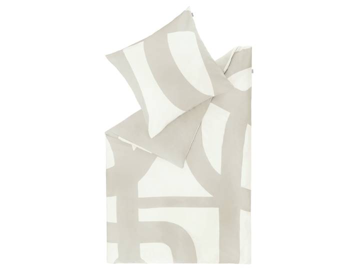 Glanzsatin-Bettwäsche Scribble 135 x 200 cm + Kissen 80 x 80 cm Beige/Beige