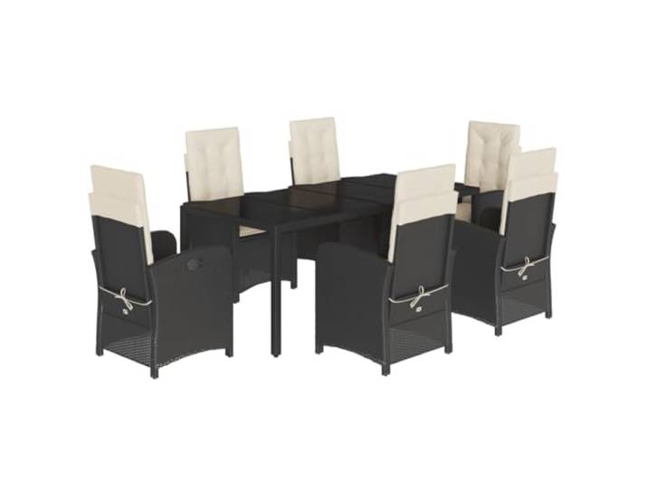 PUGYNBK Esszimmer-Set für den Garten, 7-teilig, synthetisches Rattan, Schwarz