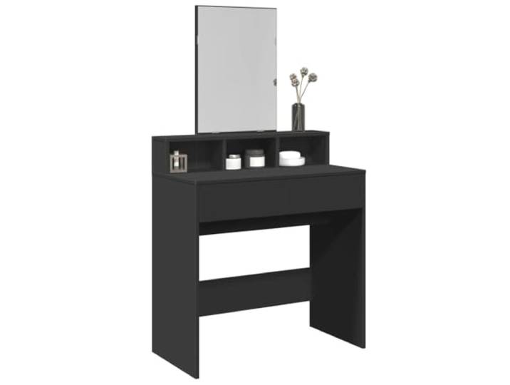ZXQVLMRS Schminktisch mit Spiegel, Kosmetiktisch Holzwerkstoff, Schwarz 2 Schubladen, 3 Fächer, Modernes Design, Einfache Montage