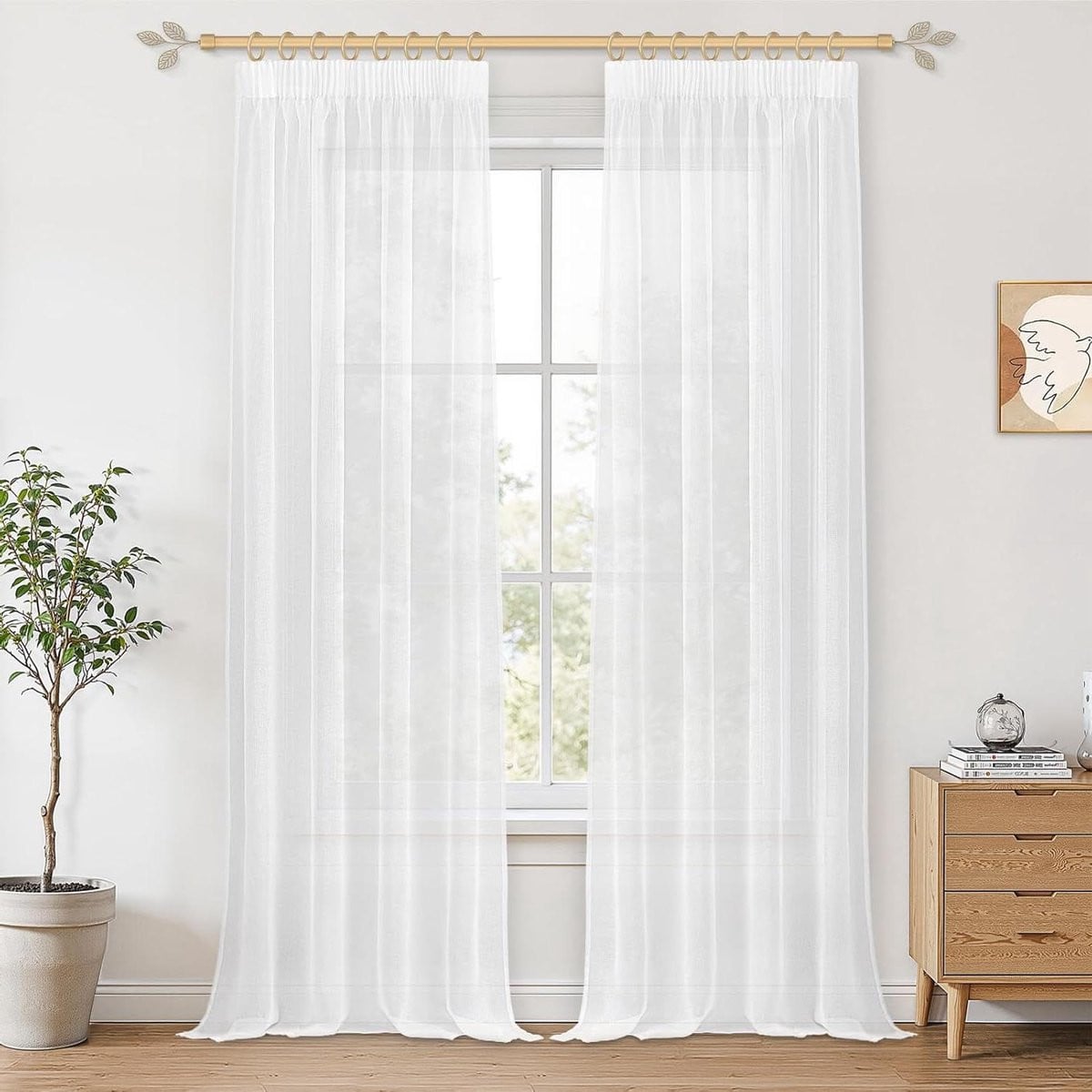 Wit linnenlook paneelgordijn set voor jouw woonkamer decoratie - 245 x 140 cm