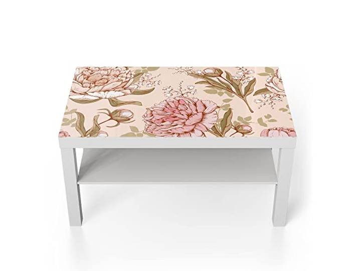 DEQORI Glastisch weiß groß 90x50 cm Motiv Prächtige Pfingstrosen ausgefallener Beistelltisch aus Glas Hochglanz Couchtisch fürs Wohnzimmer moderner Couch Tisch mit Design