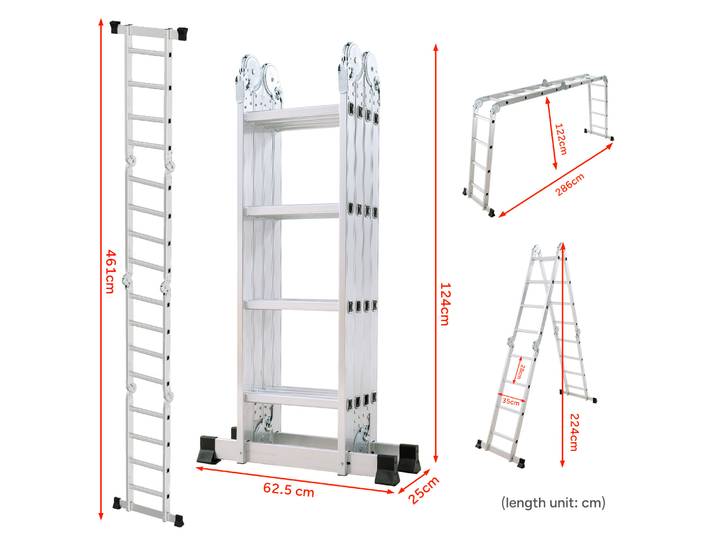 Échelle Multifonction Pliante, 4 x 4 en Aluminium échelle 7 en 1, jusqu'à 150 kg, Escabeau Pliant, Bricolage Peinture Toiture