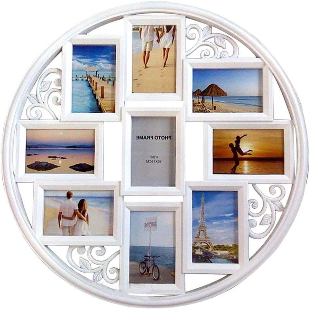 Wit Fotocollage Frame Wanddecoratie met Ronde Galerij Stijl - Diameter: 59,7 cm