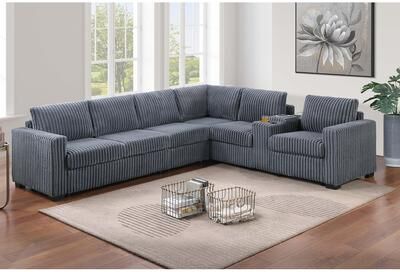Abrihome "119"" Modern L-Shaped Corduroy Sectional Sofa with USB Ports and Cup Holder"